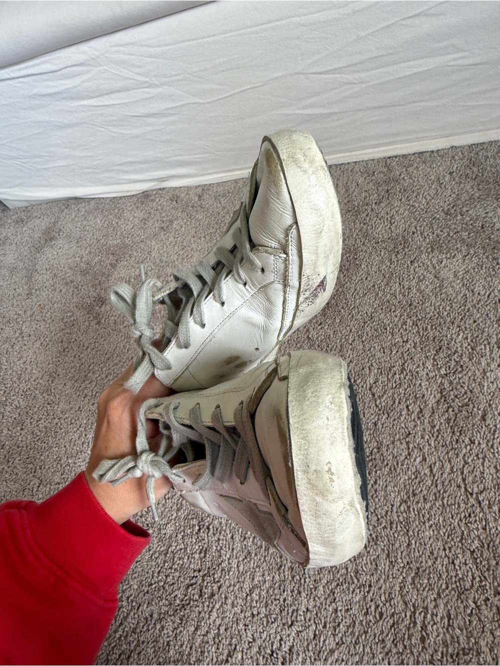 Golden Goose superstar distressed White Leather Sneakers with Gray Star - Picture 13 of 14
